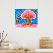 Regenbogen und Kirschblüte Poster (Küche)