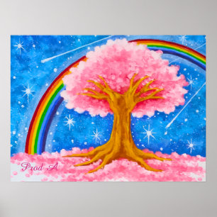 Regenbogen und Kirschblüte Poster