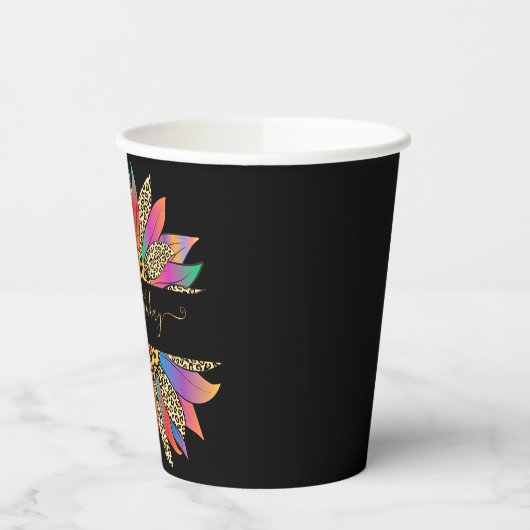 Regenbogen und Leopard, personalisierter Papierbec Pappbecher (Links)