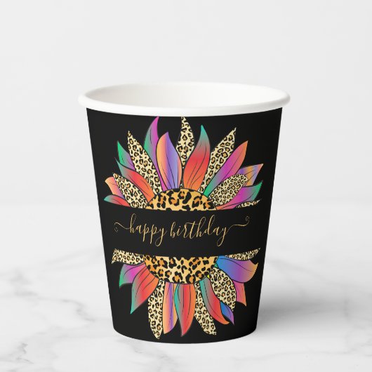 Regenbogen und Leopard, personalisierter Papierbec Pappbecher (Vorderseite)