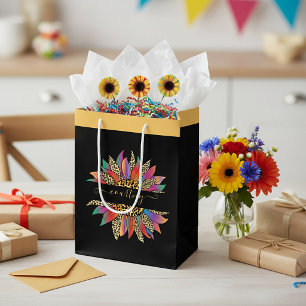 Regenbogen- und Leoparden-Druck personalisiert mit Mittlere Geschenktüte