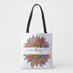 Regenbogen- und Leoparden-Druck personalisiert Tasche