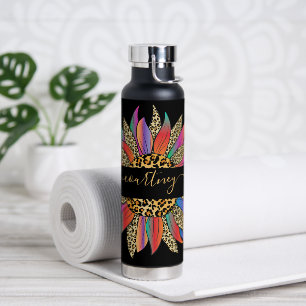 Regenbogen- und Leoparden-Druck-Sonnenblume indivi Trinkflasche