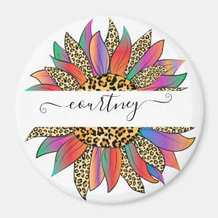 Regenbogen und Leopardenprint personalisiert Magnet