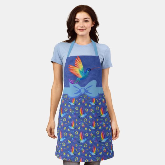 Regenbogen und Liebe Humming Bird Schürze in Blueb (Getragen)