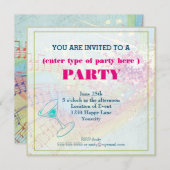 Regenbogen und Musiknoten Party Einladung (Vorne/Hinten)