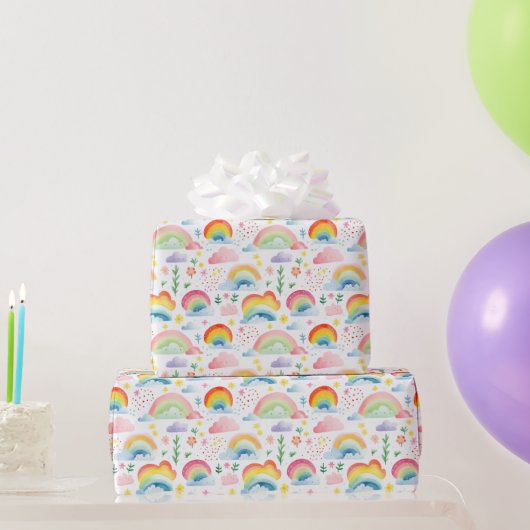 Regenbögen und regenbogenfarbene Blumen Geschenkpapier (Partygeschenke)