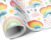 Regenbögen und regenbogenfarbene Blumen Geschenkpapier (Rolleneckpunkt)