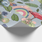 Regenbogen und rosa Flamingos in tropischen Blätte Geschenkpapier (Ecke)