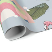 Regenbogen und rosa Flamingos in tropischen Blätte Geschenkpapier (Rolleneckpunkt)