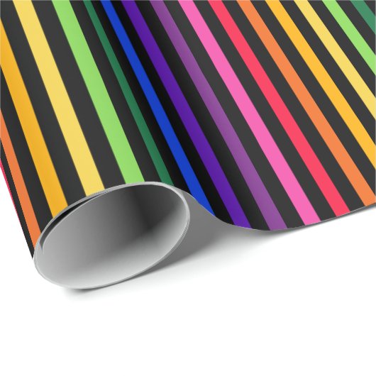 Regenbogen und schwarze Streifen Geschenkpapier (Rolleneckpunkt)