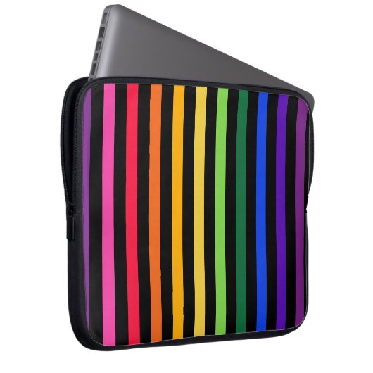 Regenbogen und schwarze Streifen Laptopschutzhülle (Vorne Rechts)