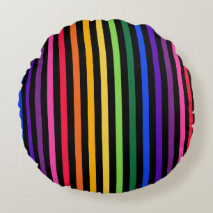 Regenbogen und schwarze Streifen Rundes Kissen