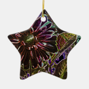 Regenbogen und Schwarzer Dahlia Keramik Ornament