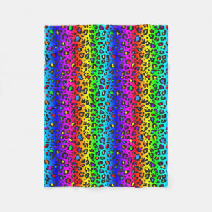 Regenbogen und Schwarzes Leopard-Druckmuster Fleecedecke