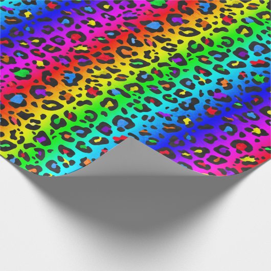 Regenbogen und Schwarzes Leopard-Druckmuster Geschenkpapier (Ecke)