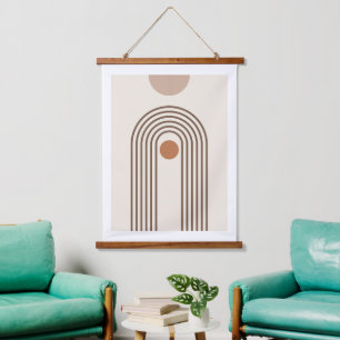 Regenbogen und Sonne, Boho Abstrakte Geometrische Wandteppich Mit Holzrahmen