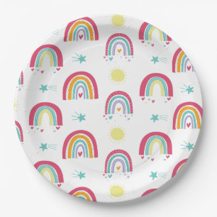 Regenbögen und Sonnen Geburtstag Pink und Lila Par Pappteller
