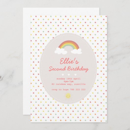 Regenbogen und Sonnenschein Einladung (Vorne/Hinten)