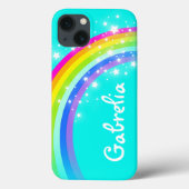 Regenbogen und Sterne Aqua Sky individuelle Name Case-Mate iPhone Hülle (Rückseite)