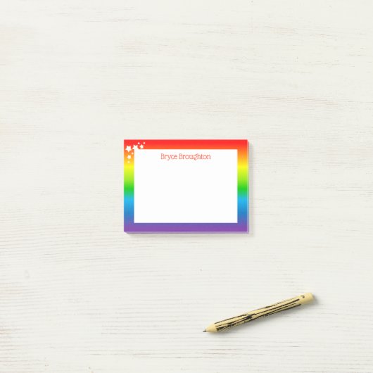 Regenbogen und Sterne Personalisiert Post-it Klebezettel (Auf Schreibtisch)