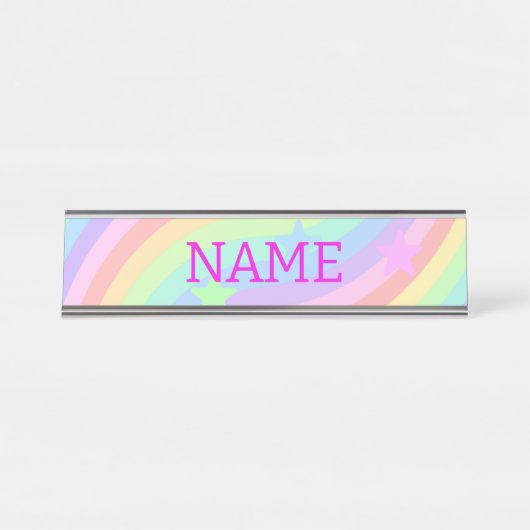 Regenbogen und Sterne Schreibtischnamensplakette (Vorderseite )