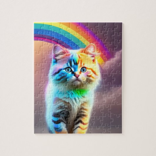 Regenbogen und süße kleine Katze Puzzle (Vertikal)