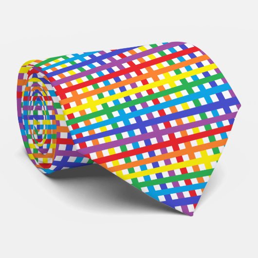 Regenbogen und Weiß-Webart Krawatte (Gerollt)