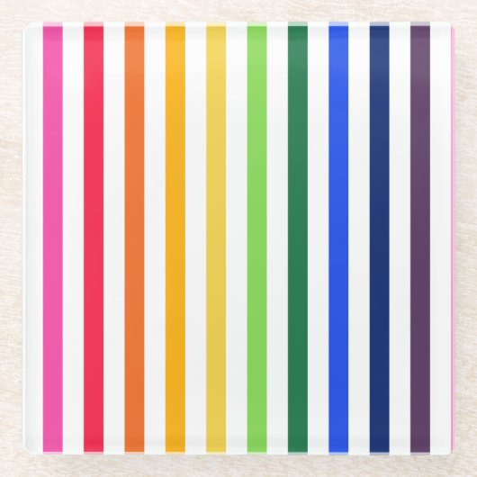 Regenbogen und weiße Streifen Glasuntersetzer (Vorderseite)