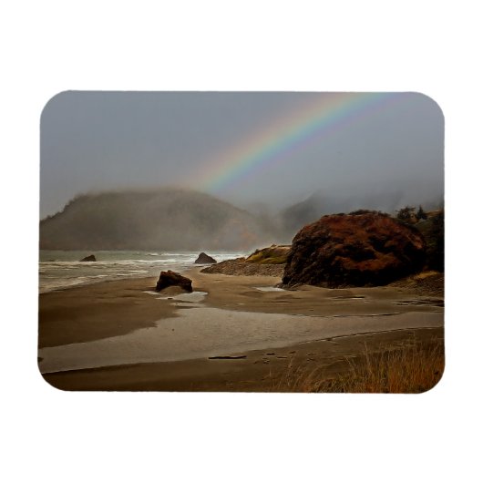 Regenbogen und Wolken am Strand von Oregon Magnet (Horizontal)