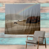 Regenbogen und Wolken am Strand von Oregon Wandteppich