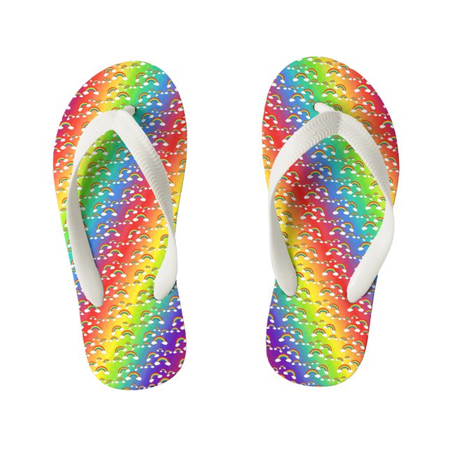 Regenbögen und Wolken auf Kids Flip Flops Kinderbadesandalen (Fußbett)