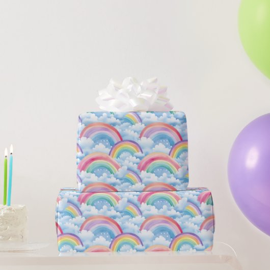 Regenbogen- und Wolkenmuster Geschenkpapier (Partygeschenke)