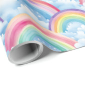 Regenbogen- und Wolkenmuster Geschenkpapier (Rolleneckpunkt)
