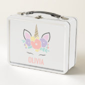 Regenbogen Unicorn Blumengesicht Schulessenbox Metall Brotdose (Vorderseite)