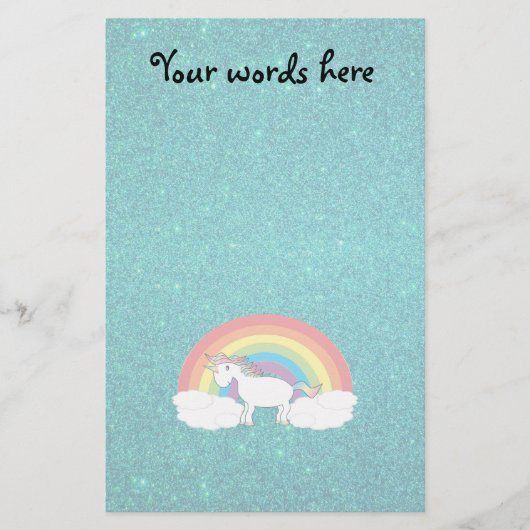 Regenbogen Unicorn-Türkis-Glitter Briefpapier (Vorderseite)