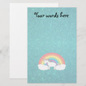 Regenbogen Unicorn-Türkis-Glitter Briefpapier (Vorne/Hinten)