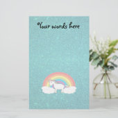 Regenbogen Unicorn-Türkis-Glitter Briefpapier (Stehend Vorderseite)