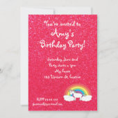 Regenbogen Unicornrosa-Glittereinladung Einladung (Vorderseite)