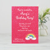 Regenbogen Unicornrosa-Glittereinladung Einladung (Stehend Vorderseite)