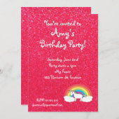 Regenbogen Unicornrosa-Glittereinladung Einladung (Vorne/Hinten)