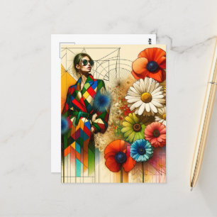 Regenbogen Vintage Blumen Mode Skizze Postkarte