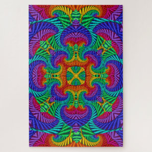 Regenbogen Vintage Psychedelischer Fraktal Kaleido Puzzle