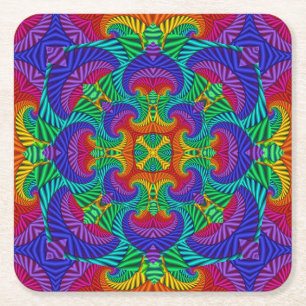 Regenbogen Vintage-Psychedelischer Fraktal-Kaleido Rechteckiger Pappuntersetzer