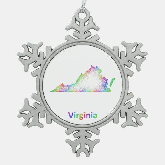 Regenbogen-Virginia-Karte Schneeflocken Zinn-Ornament (Vorderseite)