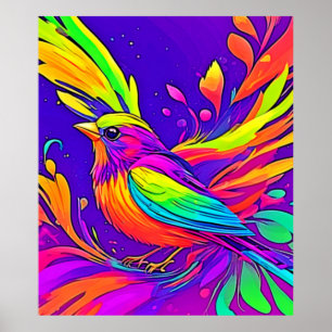 Regenbogen-Vogel im Cartoon-Land Poster