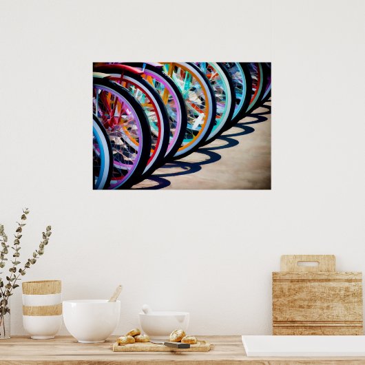 Regenbogen von Fahrrädern Poster (Küche)