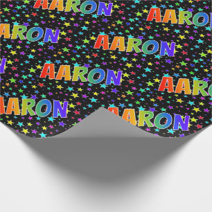 Regenbogen Vorname "AARON" + Sterne Geschenkpapier