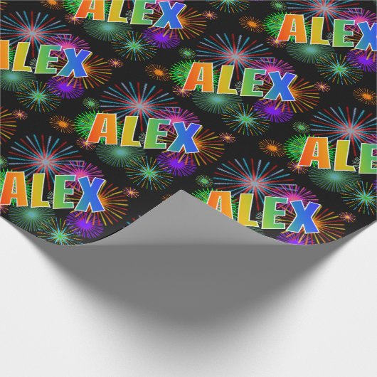 Regenbogen- Vorname "ALEX" + Feuerwerke Geschenkpapier (Ecke)