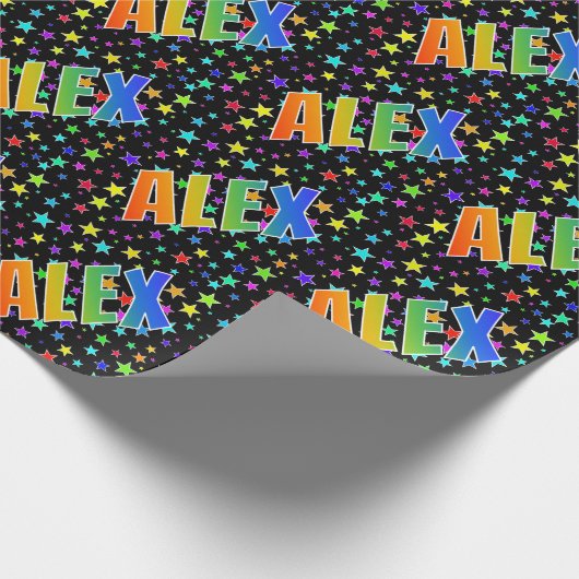 Regenbogen- Vorname "ALEX" + Sterne Geschenkpapier (Ecke)